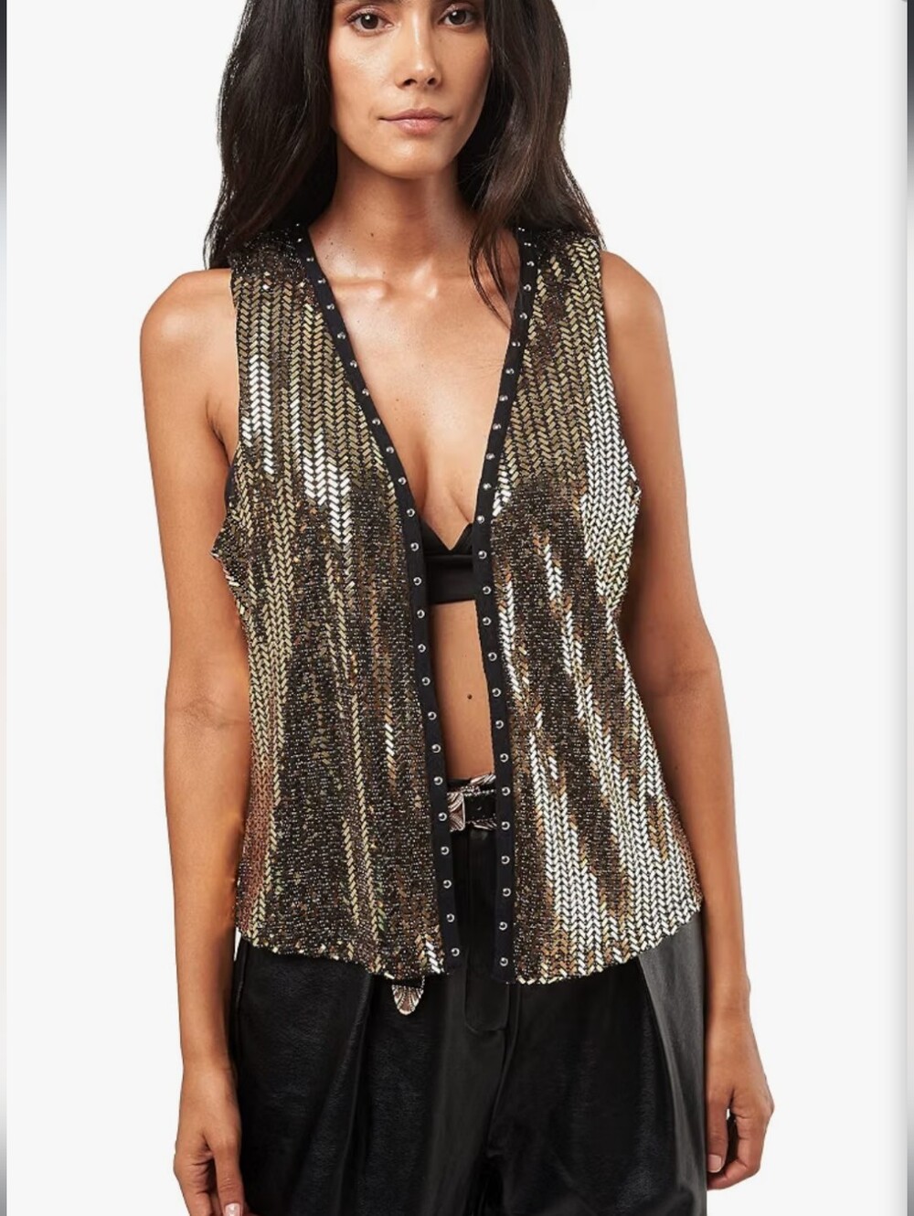SETA Dress Different Bardot Sequin Vest Black Gold – Size Small